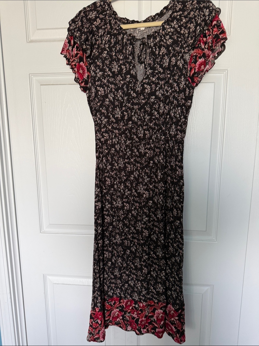 Maurices Black Maxi Dress with Pink Floral Accents